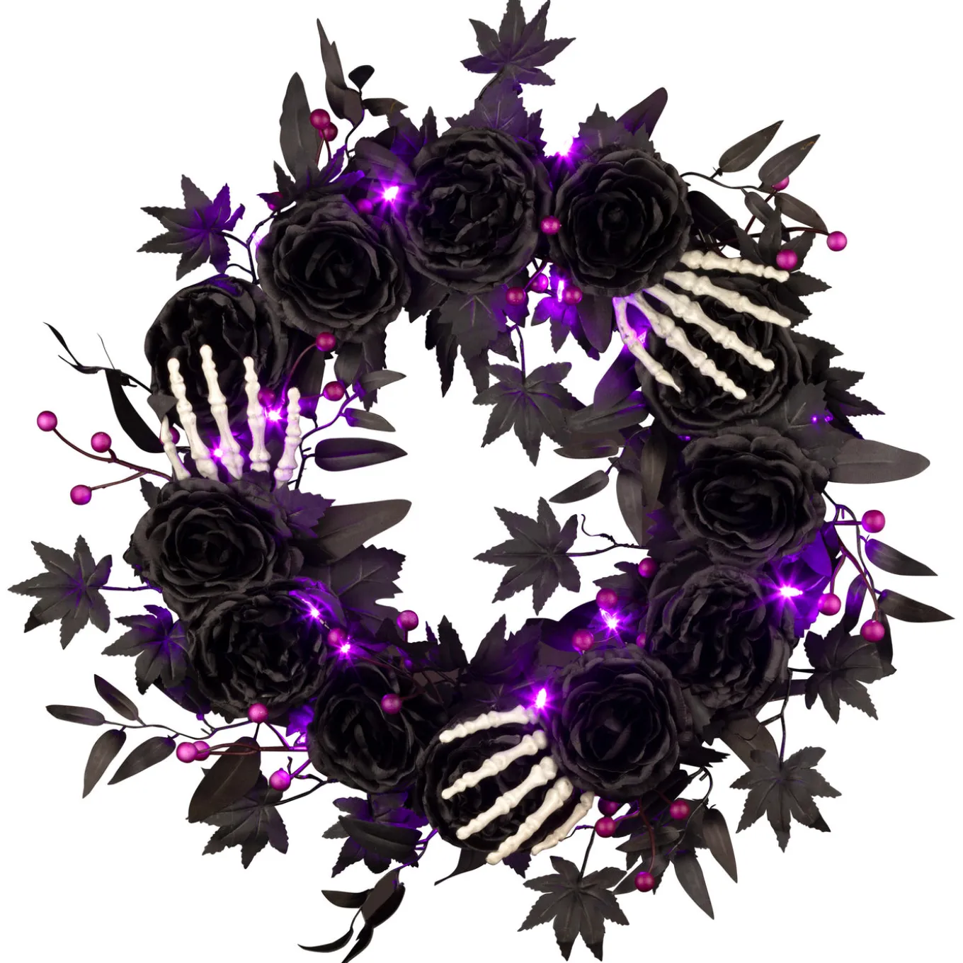 24 in. Halloween Bad to the Bone Wreath with LED Lights