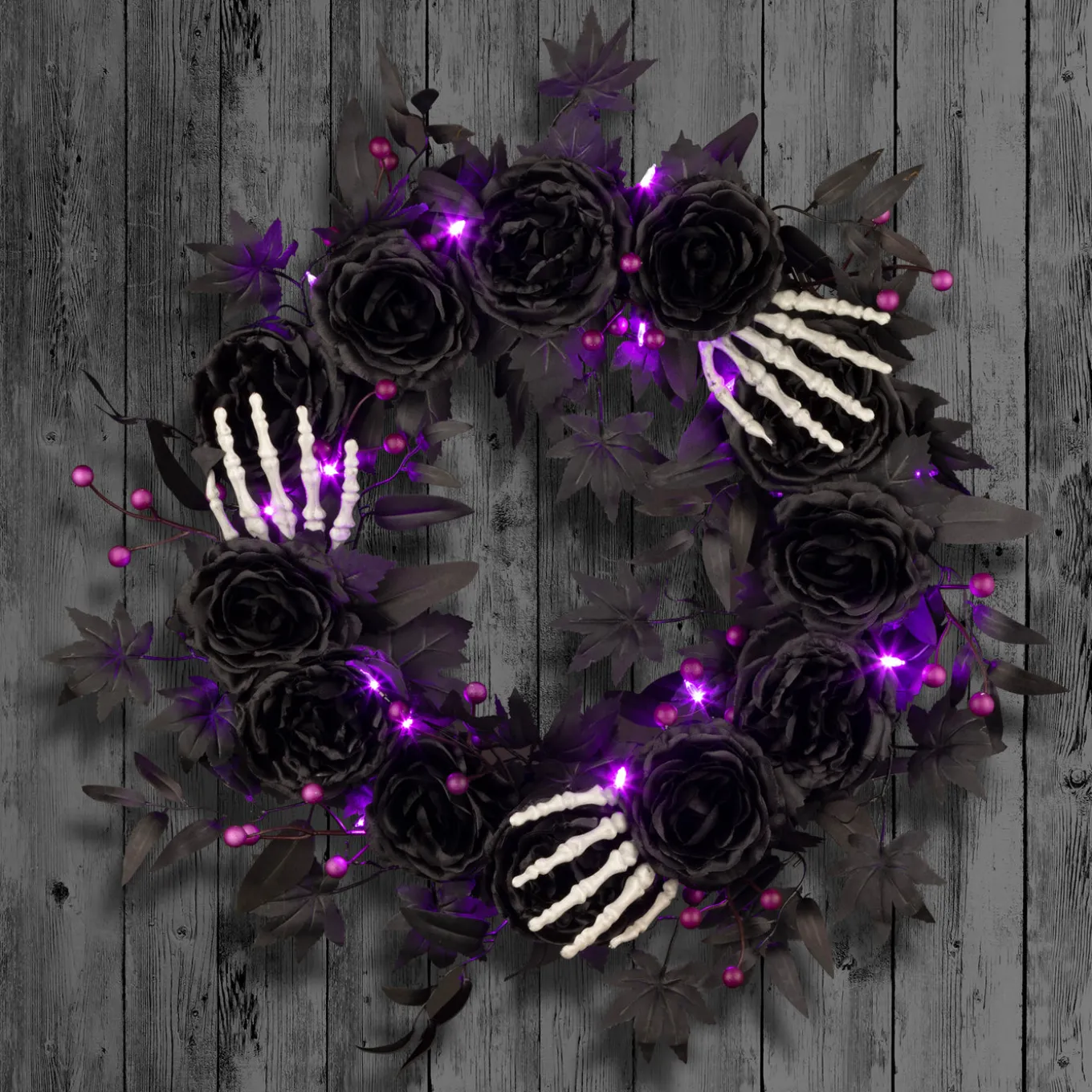 24 in. Halloween Bad to the Bone Wreath with LED Lights