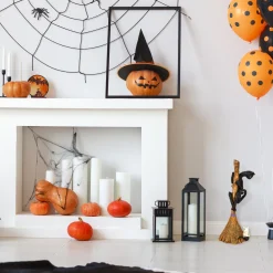 21 in. Halloween Black Cat with a Broom Tabletop Decoration