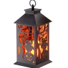 12 in. Halloween Carved Images of Owls Pumpkins Leafless Trees Lantern with LED Lights