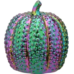10 in. Halloween Ceramic Iridescent Purple Pumpkin Decoration