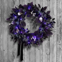 26 in. Halloween Floral Mini Skull Wreath with LED Lights