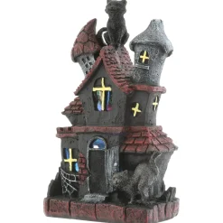 7 in. Halloween Pre-Lit Black Haunted House Decoration with LED Lights