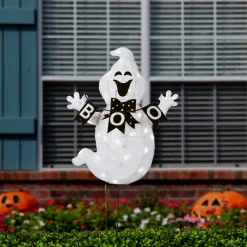 32 in. Halloween Pre-Lit Boo Ghost Lawn Decoration with LED Lights