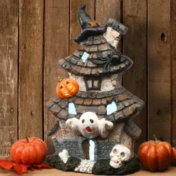 18 in. Halloween Pre-Lit Multilevel Haunted House Decoration with LED Lights