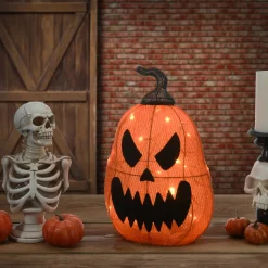 16 in. Halloween Pre-Lit Scary Jack-O-Lantern Outdoor Decoration with LED Lights