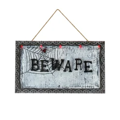 18 in. Halloween Pre-Lit Sound Activated Animated Hanging Door Sign with LED Lights