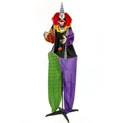 67 in. Halloween Pre-Lit Sound Activated Animated Spooky Clown with LED Lights