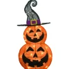 19 in. Halloween Pre-Lit Stacked Pumpkins in Witchs Hat Outdoor Decoration with LED Lights