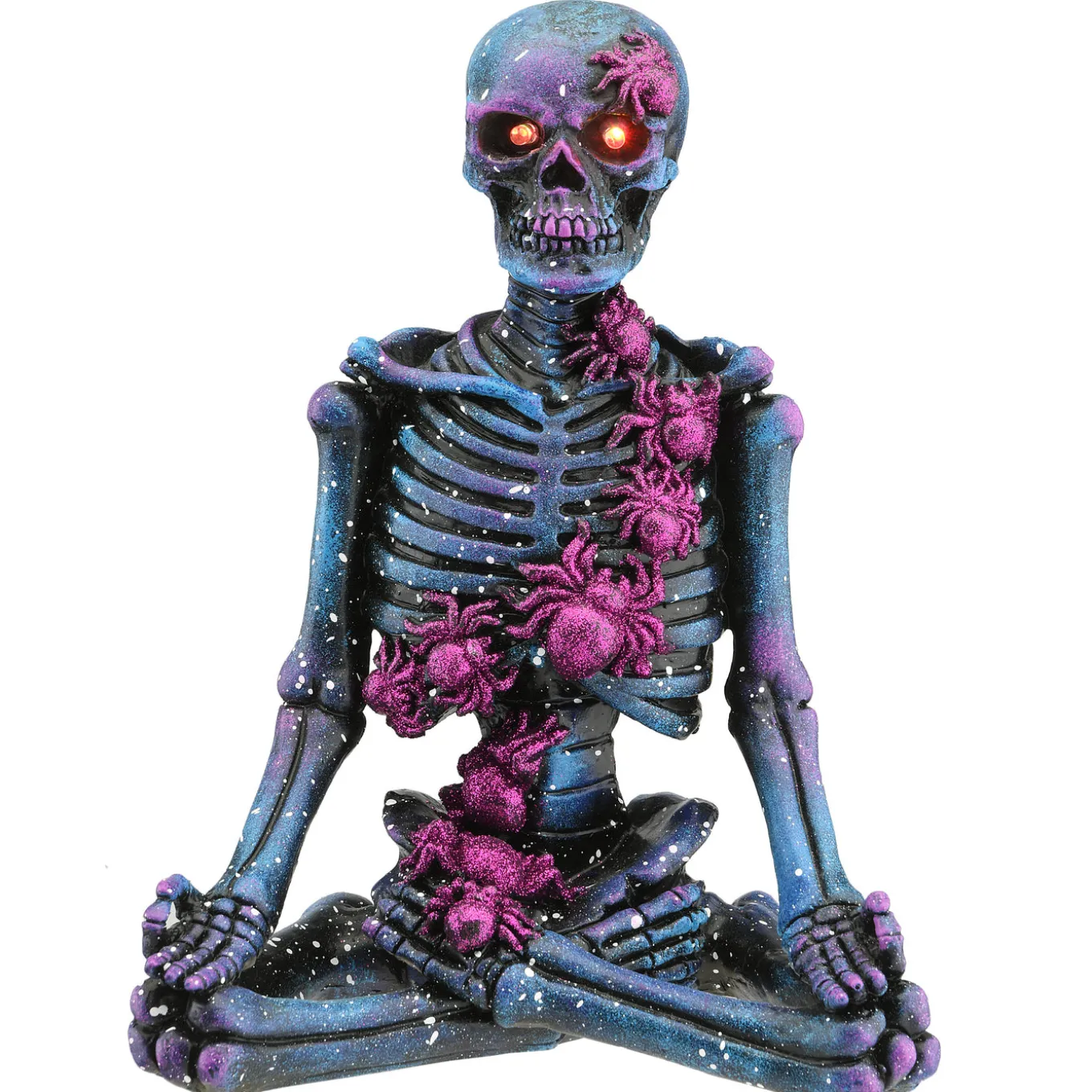 10 in. Halloween Purple Galaxy Meditating Skeleton with LED Lights