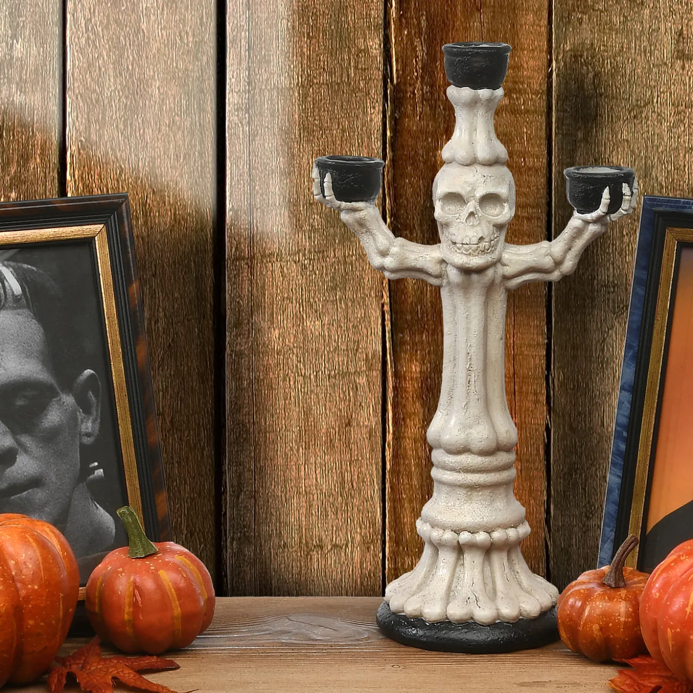 12 in. Halloween Skeleton Candelabra Holds Three Candles