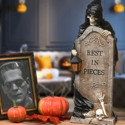 16 in. Halloween Skeleton Grim Reaper Standing with a Gravestone Decoration