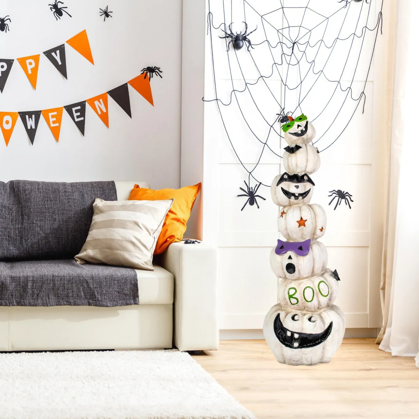 47 in. Halloween Stacked White Jack-O-Lanterns Decoration