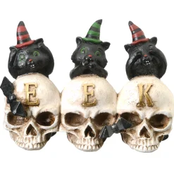 5 in. Halloween Three Black Cats and EEK Skull Sign Decoration