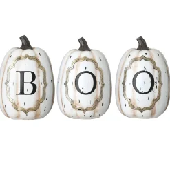 13 in. Halloween White Pumpkin BOO Sign Decoration