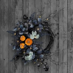 20 in. Halloween Wreath with Pumpkins and LED Lights