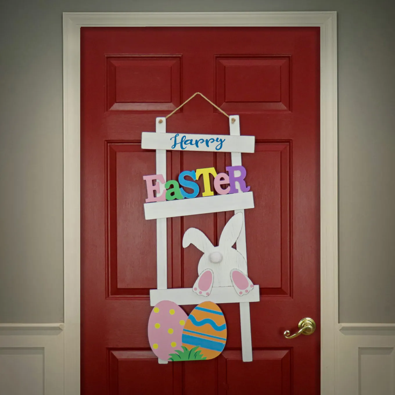 36 in. Happy Easter Hanging Wall Decoration with Bunny and Eggs