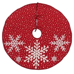 52 in. HGTV Home Collection Red Tree Skirt with Snowflake Embroidery and White Dots