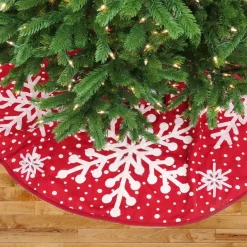 52 in. HGTV Home Collection Red Tree Skirt with Snowflake Embroidery and White Dots