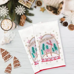 18 in. HGTV Home Collection Christmas Snow Globe Guest Towel Pair