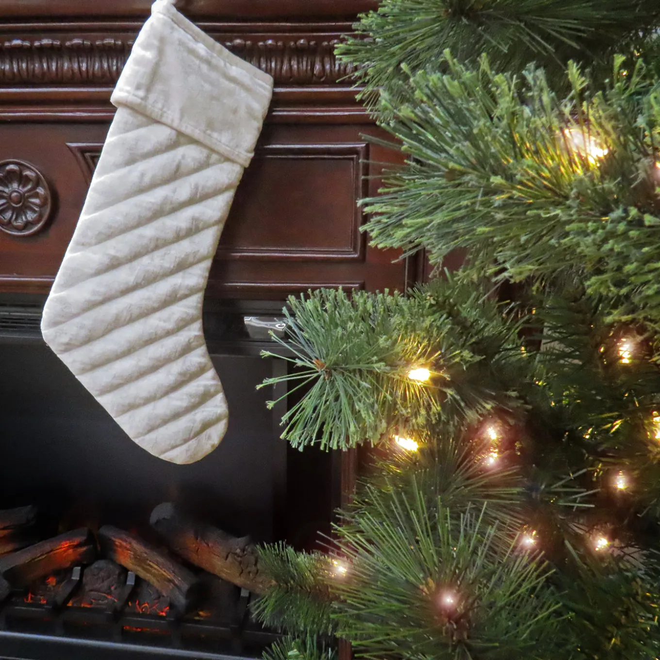 19 in. HGTV Home Collection Quilted Velvet Stocking, Ivory