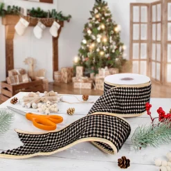 3 in. HGTV Home Collection Carmel Jacquard Double-Sided Ribbon, Black