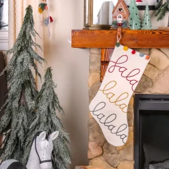 20 in. HGTV Home Collection White Fa La La Stocking