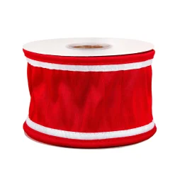 3 in. HGTV Home Collection Dupioni Double-Sided Ribbon, Red & White