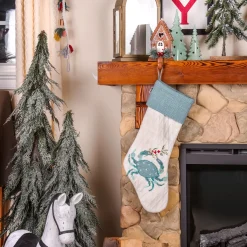 20 in. HGTV Home Collection Embroidered Blue Crab Stocking