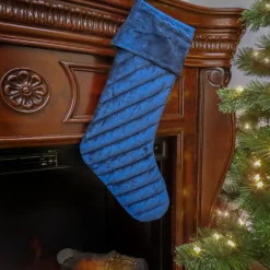19 in. HGTV Home Collection Quilted Velvet Stocking, Blue