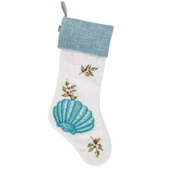 20 in. HGTV Home Collection Embroidered Blue Shell Stocking
