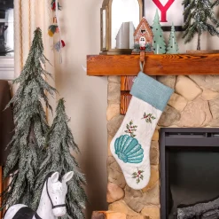 20 in. HGTV Home Collection Embroidered Blue Shell Stocking