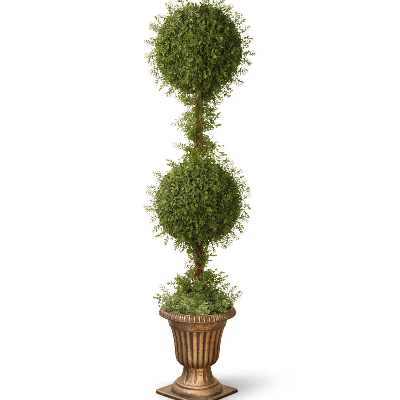 60 in. Mini Tea Leaf 2 Ball Topiary with Black in a Gold Urn