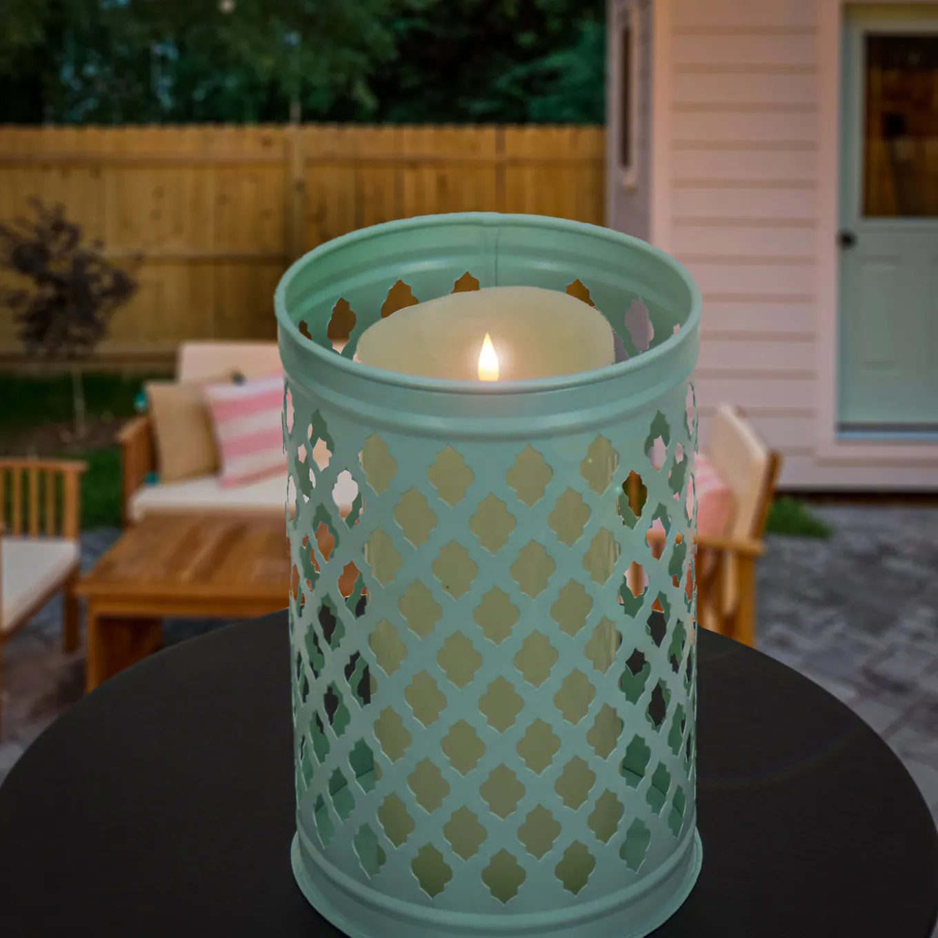 12 in. Modern Design and Finish Gossamer Green Outdoor Lantern Candleholder
