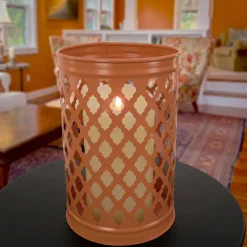 12 in. Modern Design and Finish Pastel Orange Outdoor Lantern Candleholder