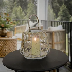 10 in. Modern Design and Finish Glacier Gray Outdoor Lantern Candleholder