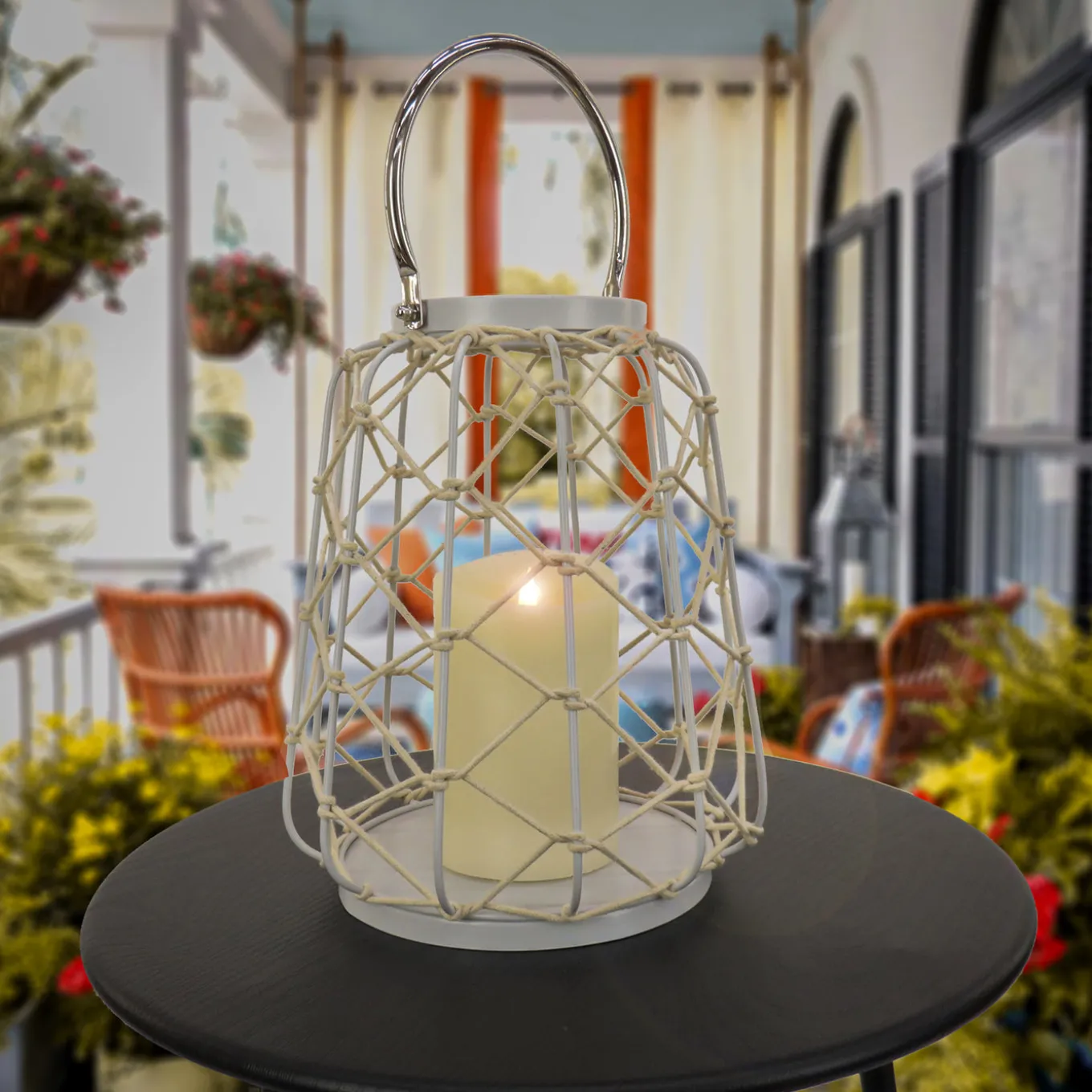 12 in. Modern Design and Finish Glacier Gray Outdoor Lantern Candleholder