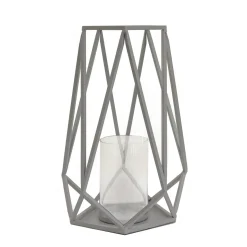 12 in. Modern Design and Finish Glacier Gray Outdoor Lantern Candleholder