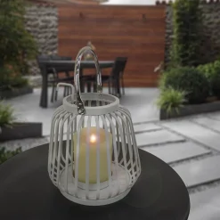 11 in. Modern Design and Finish Glacier Gray Outdoor Lantern Candleholder