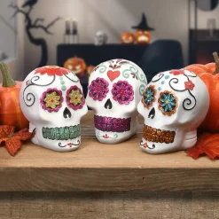 3 in. 3-Pack Halloween Ghost Day of the Dead Decorated Skulls
