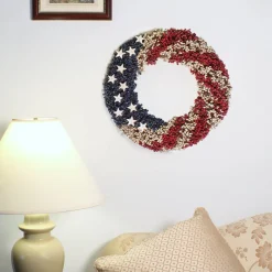 19 in. Patriotic Wreath with Red White and Blue Berry Clusters White Stars