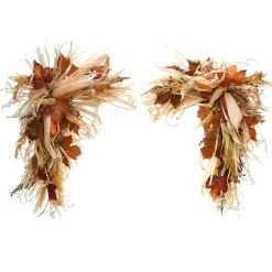 24 in. 2-Piece Fall Door Corners with Corn Husks, Raffia Leaves, Berry Clusters