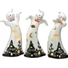 7 in. 3-Piece Halloween Three Dancing Ghosts Ceramic Decoration with LED Lights