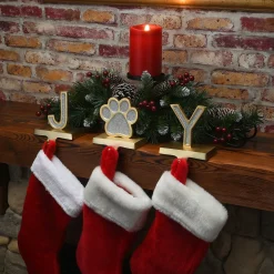 5 in. 3-Piece Silver Sparkle JOY Christmas Stocking Holders, Silver and Gold with Paw Print
