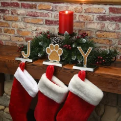 5 in. 3-Pieces Gold Sparkle JOY Christmas Stocking Holders, Gold and Silver with Paw Print