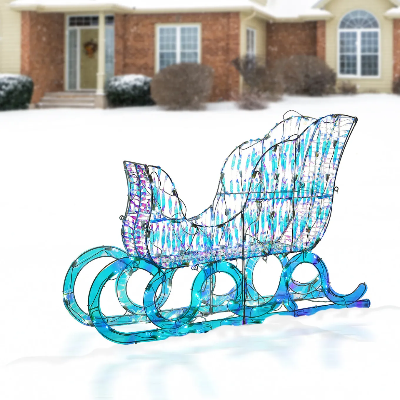 26 in. Pre Lit Iridescent Santa Sleigh Decoration, Strung with 105 Cool White LED Lights