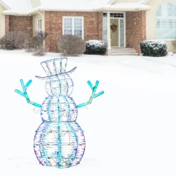 48 in. Pre Lit Iridescent Snowman Decoration, Cool White LED Lights