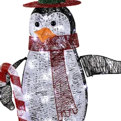 36 in. Pre Lit Penguin with Red Top Hat and Candy Cane Decor