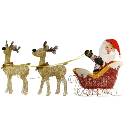 33 in. Pre Lit Santa and Reindeer Decoration, with Warm White LED Lights