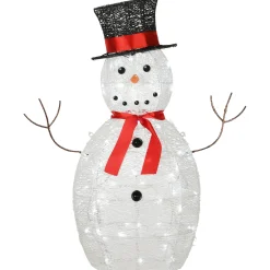 36 in. Pre Lit Sisal Snowman Decoration with Cool White LED Lights